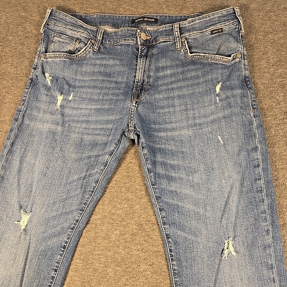 Mavi Jake Jeans Mens 38x32 Blue Slim Leg Stretch Denim Distressed Classic Casual